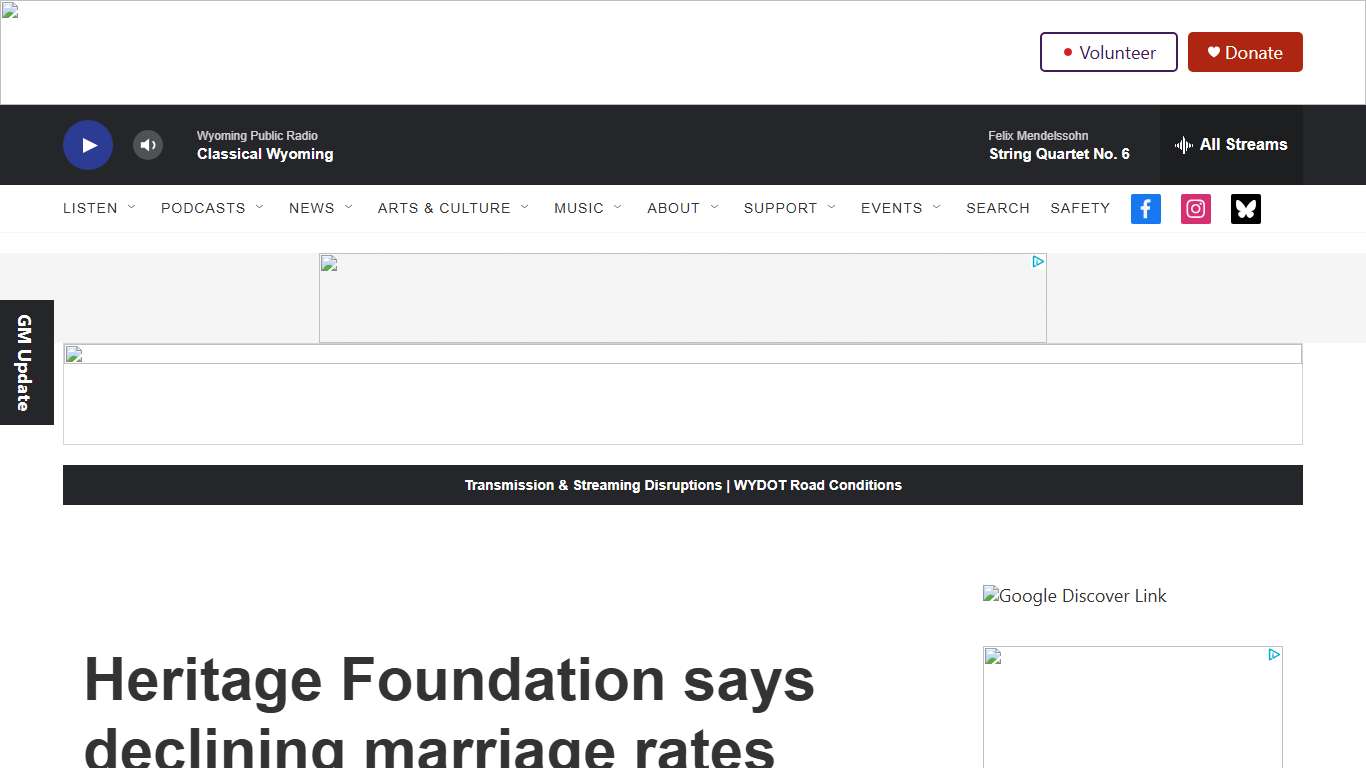 Heritage Foundation says declining marriage rates pose a threat to society | Wyoming Public Media